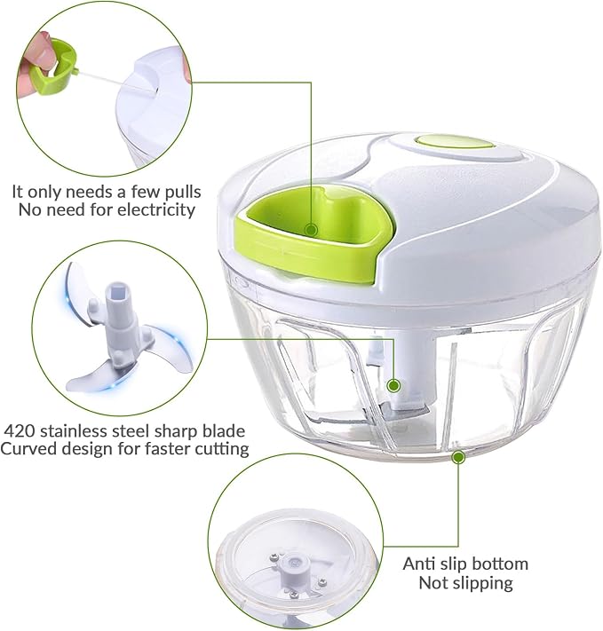 Manual Garlic Chopper Mincer,Food Processor Vegetable Chopper, Portable Hand Pull String Garlic Mincer Onion Cutter for Veggies, Fruits, Nuts, Herbs (white)