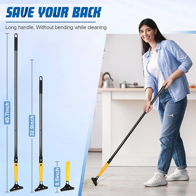 Floor Scraper with 45.7” Long Handle, 4 Inch Razor Blade Scraper with 10PCS Extra Metal Blades,Paint Scrapers for Cleaning Wall Glass Tile Floor Paint Gum Stains Stickers Linoleum