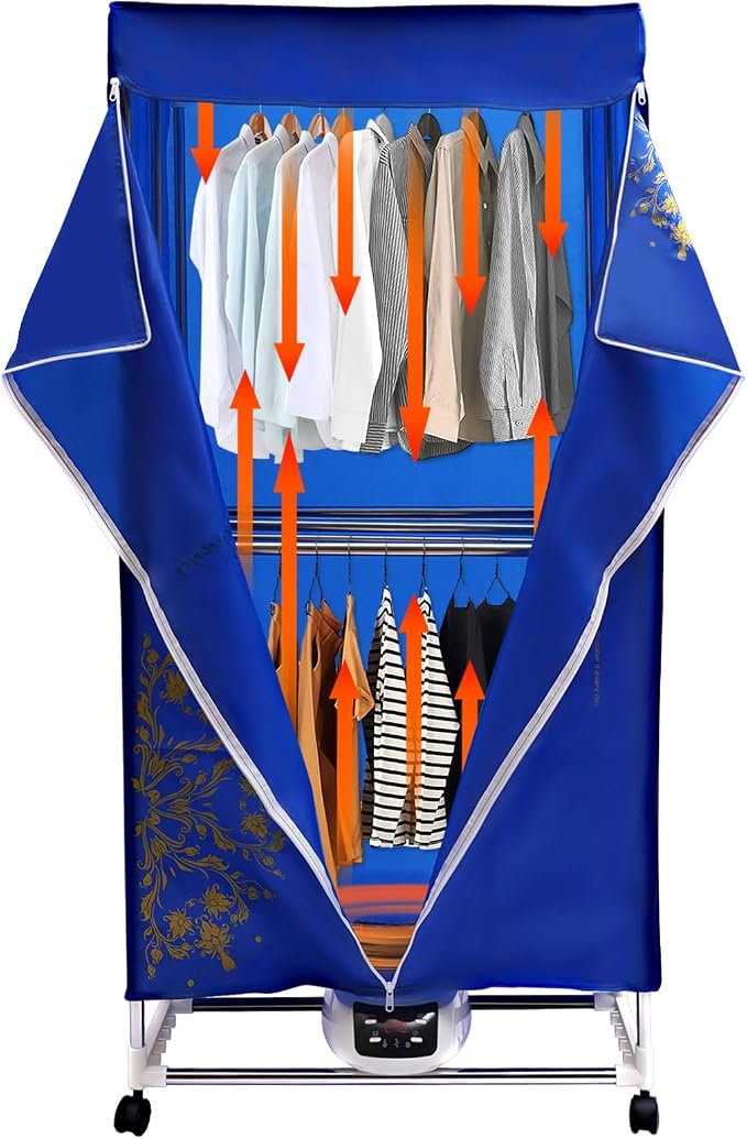 Portable Clothes Dryer 1200-1500W Electric Clothes Drying with Remote Control, Folding Wardrobe Drying Machine for Home, Dormitory, Hotel, Timing Function, 3 Gears Adjustment
