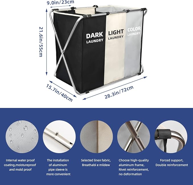 180L Large Laundry Basket, Freestanding Laundry Hamper, Collapsible Tall Clothes Hamper with Handles for Dirty Clothes in the Dorm & Family Closet Storage Container and Organizer (1-Pack)