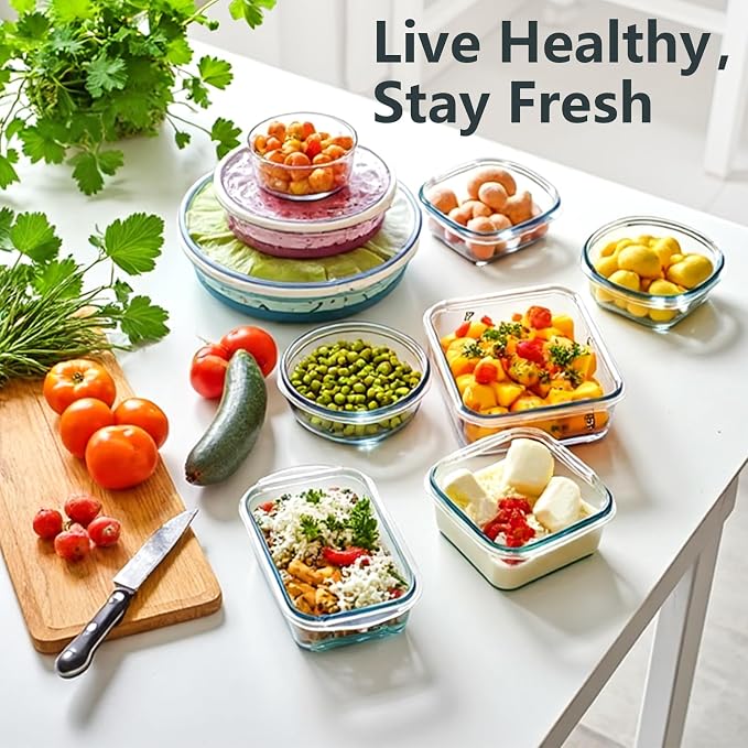 12 Pack Glass Food Storage Container Set with Lids Non Toxic, Stackable Borosilicate Glass Meal Prep Containers, Microwave, Oven, Freezer and Dishwasher Safe (Pink-12)