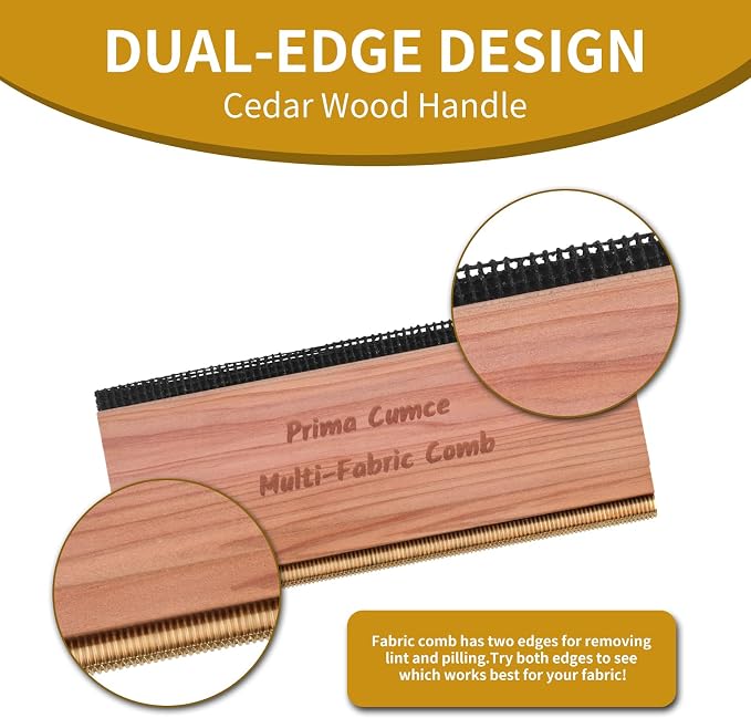 Cashmere Comb – 100 x 44 x 10mm Multi-Fabric Shaver for Clothing – Durable Cedar Wood Comb with Metal Pick – Easy to Use and Portable Fiber Cloth Pilling Remover Ideal for Sweaters, Fuzz