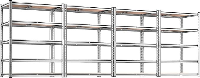 REIBII 2020LBS Garage Shelving Heavy Duty Metal Shelving 5 Tier Storage Shelves, Garage Shelves for Basement, Warehouse, Pantry, Closet, Kitchen, 72" H x 36" W x 16" D, Galvanized, 4 Pack