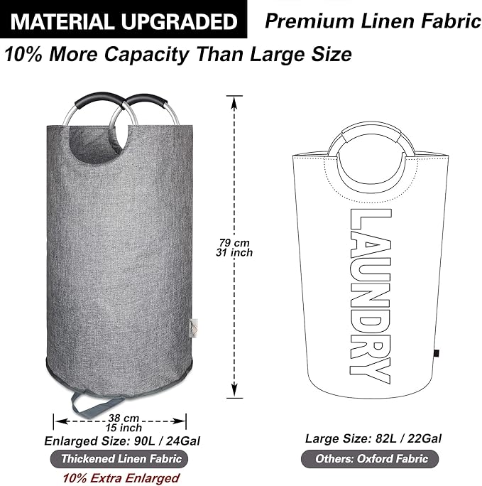 Large Laundry Basket, Laundry Hamper Bag with Handles, 90L Heather Grey | Freestanding Tall Dirty Clothes Hamper, Collapsible and Portable Laundry Bin for Dorm and Bedroom, Thick Double layer Fabric