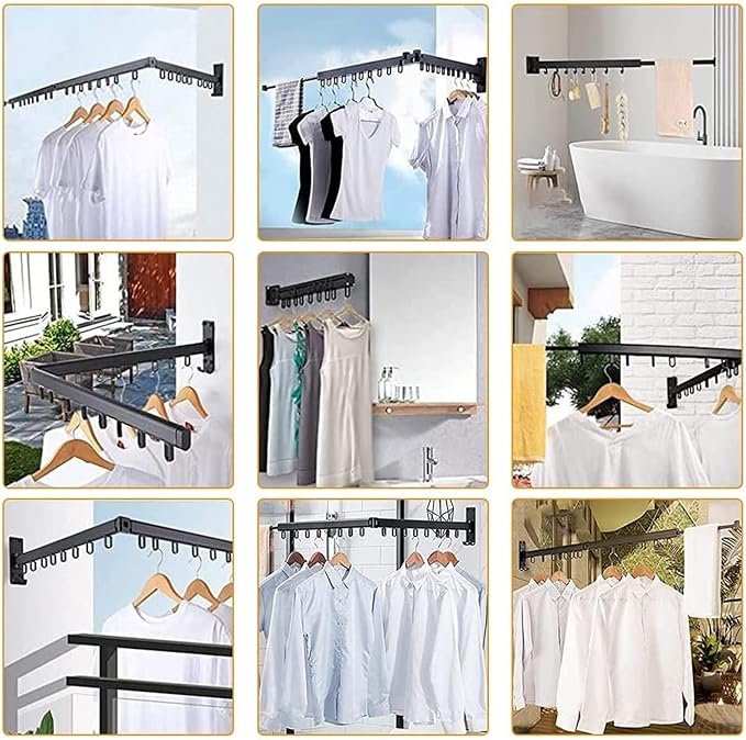 Pull Out Clothes Hanger Rail Rack - Clothes Airer - Clothes Drying Rack Wall Mounted with Space Saver Hangers Design Universal Folding Retractable for Balcony,Silver-120cm