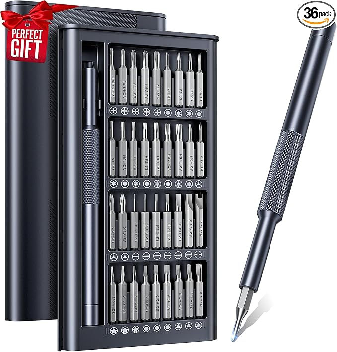 AXTH 37-in-1 Small Precision Screwdriver Set, Stocking Stuffers for Men | Professional S2 Magnetic Mini Repair Tool Kit for Phone, Computer, Watch, Laptop, Macbook, Ring Doorbell, Eyeglass