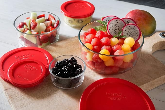 Pyrex Simply Store (8-Pack) Glass Food Storage Containers Set, (1, 2, 4 & 7 Cup) Meal Prep Containers With Plastic BPA-Free Lids, Dishwasher & Microwave Safe