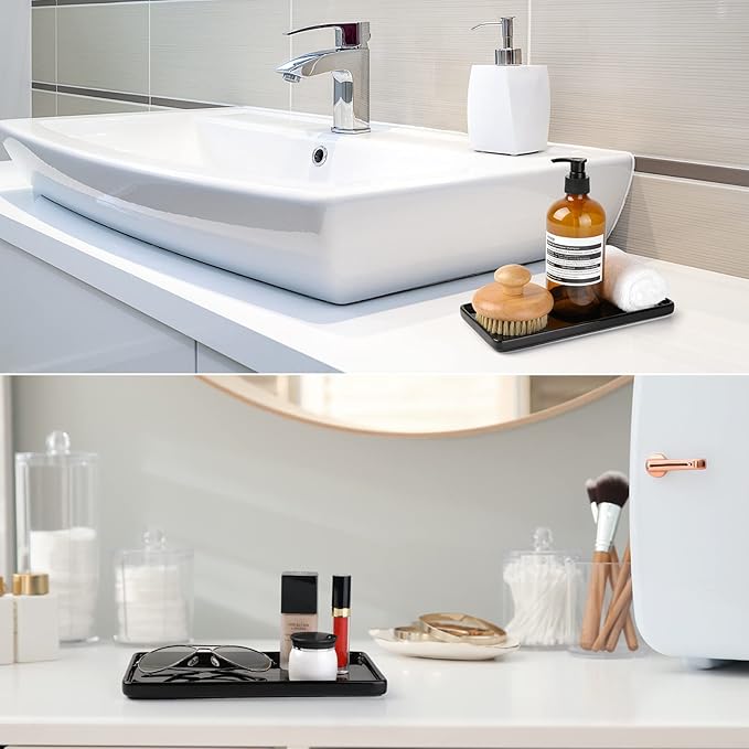 Gurygo 6" Bathroom Trays - Ceramic Vanity Tray for Bathroom - Small Ceramic Tray - Kitchen Soap Trays for Kitchen Counter - Bathtub Organizer (Black)