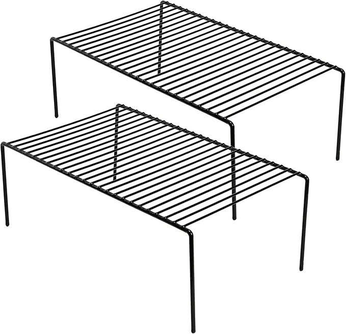 Kitchen Cabinet Organizer Shelf Rack Set of 2, Medium (13 x 9.4 inch) Metal Freezer Organizer Wire Shelves, Plate Dish Storage Rack for Cabinets, Counter, Cupboard, Pantry Organization, Black