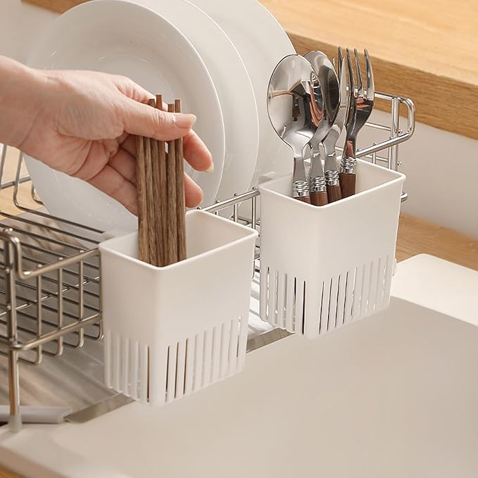 Cutlery Drying Rack - Utensil Drainer | Cutlery Drainer for Sink | Drying Rack Holder | Kitchen Drying Basket | Spoon Knife and Fork Storage Basket | Silverware Holder (White a 2pcs)