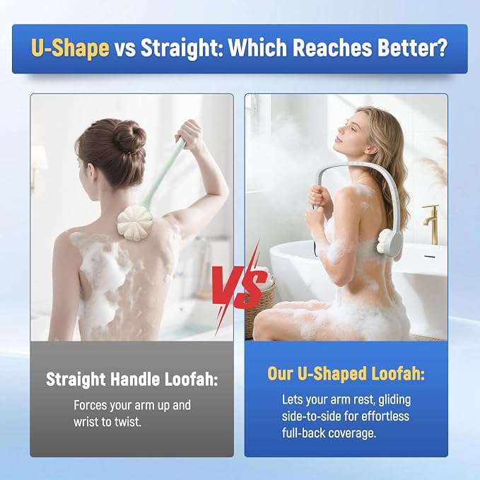 Long Handled Flower Loofah Sponge for Back, Back Scrubber Brush for Shower, Loofah Sponge on a Stick for Men,Women,Elderly