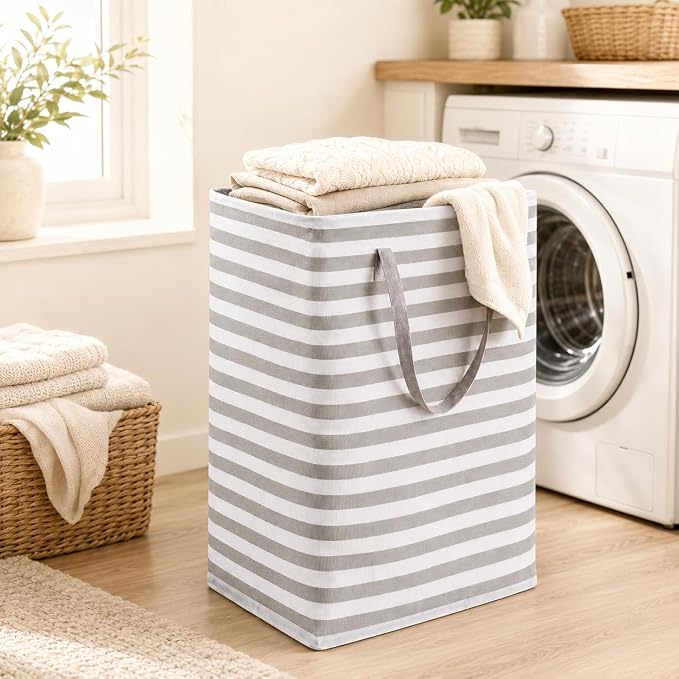BOOMIBOO 2-Pack Large Laundry Basket,Waterproof Freestanding Laundry Hamper,Collapsible Clothes Basket with Easy Carry Handles in Laundry Room Bathroom Bedroom Dorm,Grey,100L