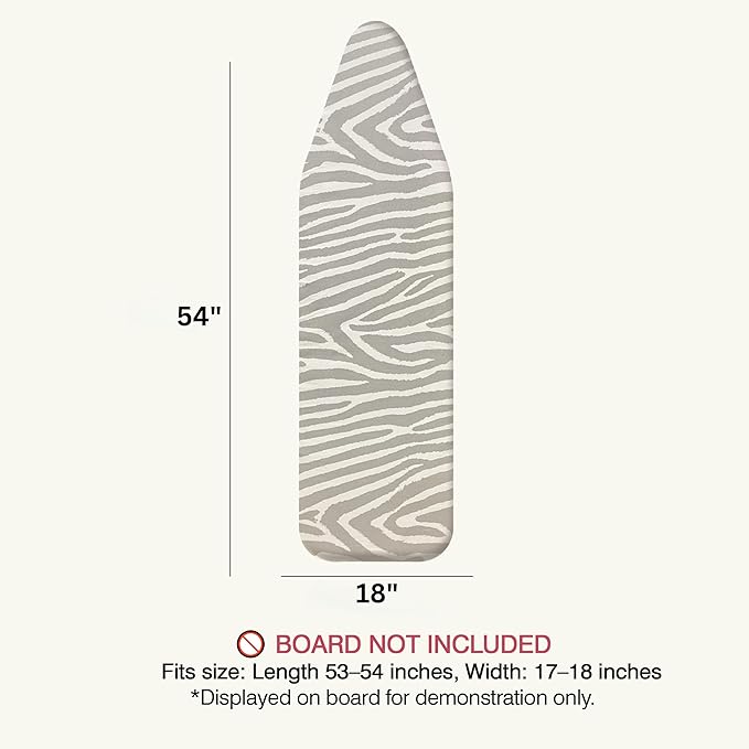 UniSimp Ironing Board Cover and Pad 18"x54" Extra Thick Natural Cotton, Scorch and Stain Resistant Iron Board Cover, Extra Large Iron Board Cover with Fasteners Heavy Duty Heatproof Elastic Edge Zebra