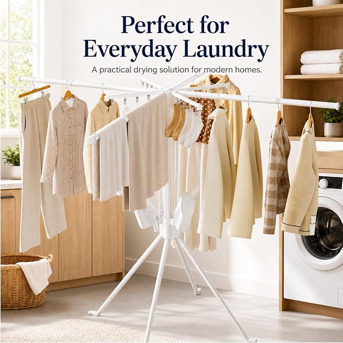 Clothes Drying Rack Foldable, 4-Legged Drying Rack Clothing Floor Standing Laundry Drying Rack Collapsible Drying Racks with Sock Clips & Shoe Holders for Indoor and Outdoor Balcony Bedroom Apartment
