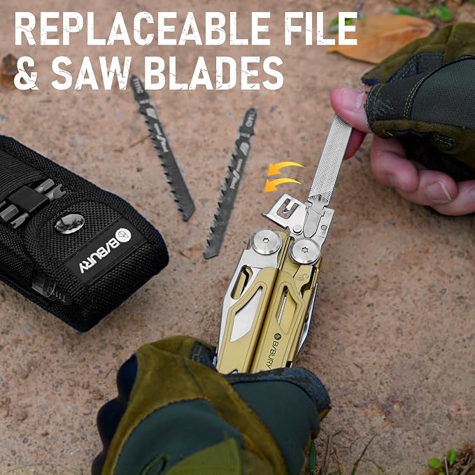 BIBURY Multitool Pliers with 440A Knife & Full Size Scissors, BI2045D | 31-in-1 Multi Tool with Replaceable Wire Cutters, Self-locking EDC Tool with Sheath, Ideal for Outdoor, DIY, Gift for Men
