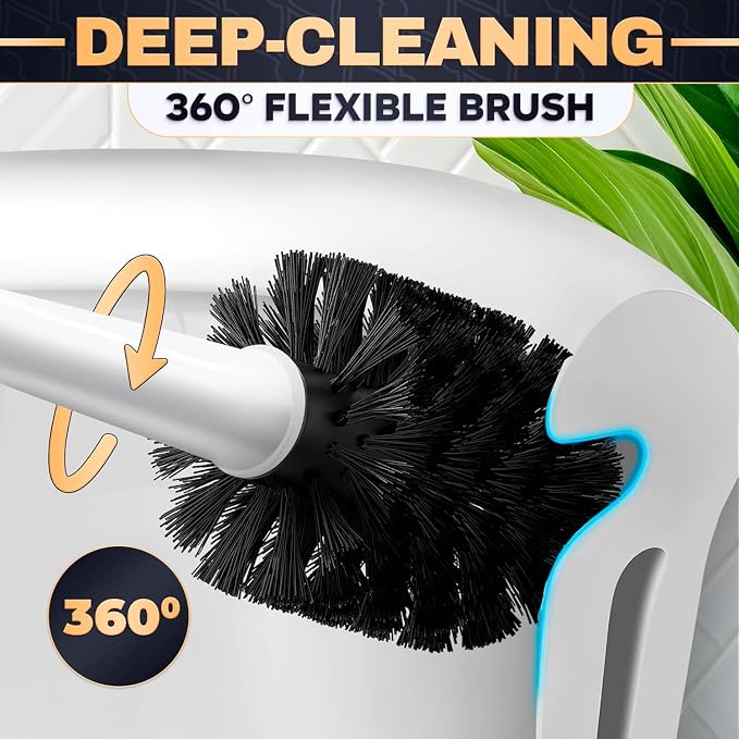 15.2" Toilet Brush and Plunger Set with Holder, Nylon Bristles, (White) | Toilet Bowl Brush, Holder and Plunger, Easy to Place and Simple to Store After Use, Compact Accessory for Small Spaces