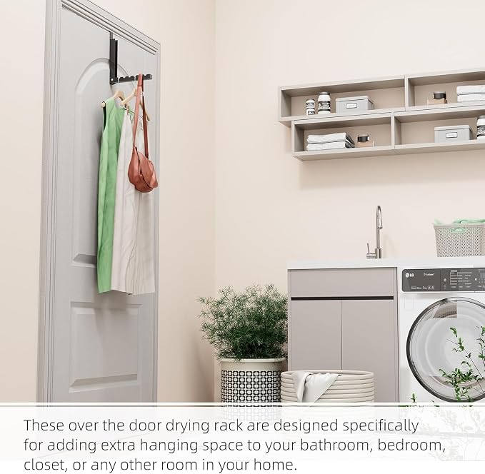 BAKON 2-Pack Over The Door Hanger Foldable Clothes Drying Rack, Collapsible Hanging Coat Rack for Laundry Room & Bedroom, Space-Saving Compact Foldable Portable Clothing Hanger Hook,Black