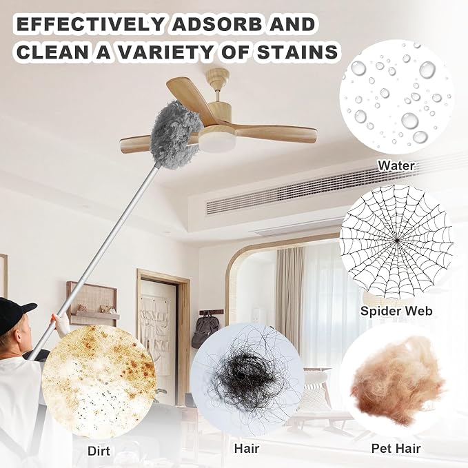 Storystore Ceiling Fan Cleaner Duster - Adjustable Duster with Extension Pole,Dusters for Cleaning Fan Blade, Walls and Cobweb (Grey)