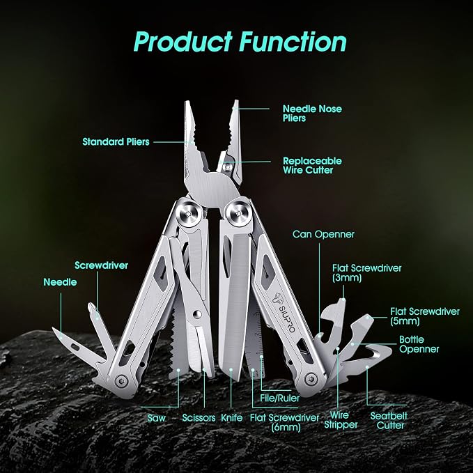 SIUPRO Multitool Pocket Knife for Men, Tactical Multi Tool With Scissors, Saw, Survival Folding Pliers with Nylon Sheath for Camping, Hiking, Hunting, Gifts Idea | Tactical Multi Tool With Scissors, Saw, Survival Folding Pliers with Nylon Sheath for Ca...