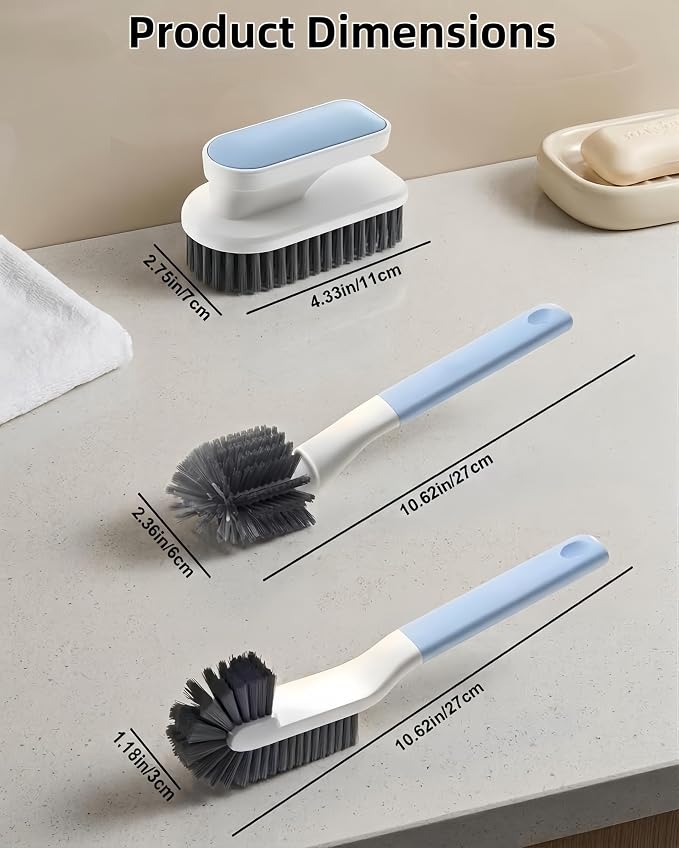 Cleaning Scrub Brush Set Shoe Brush Laundry Brush Scrub Brushes for Stains | 2 Long Handle Shoe Brushes&1 Clothes Brush Ergonomic Handle with Medium Bristles Brush for Sneakers, Footwear,Fabric,Carpet
