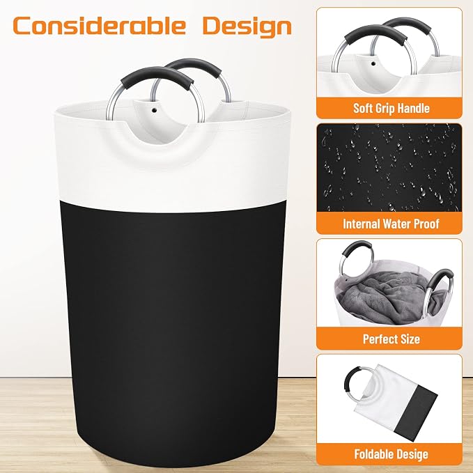 BlissTotes Laundry Basket, Laundry Hamper, Collapsible Laundry Baskets, Dirty Clothes Hamper, Waterproof Laundry Basket with Foam Protected Aluminum Handles for College Dorm, Family 115L (Black) | Collapsible Dirty Clothes Hamper, Foldable Laundry Bag ...