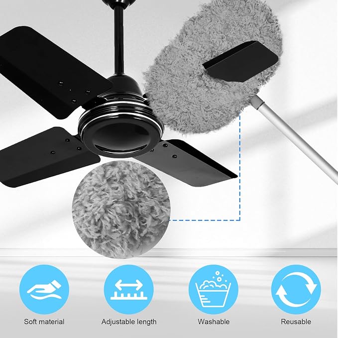 Eunice 13-78 Inches Ceiling Fan Duster with Extension Pole | Extendable Microfiber Cleaning Brush for High Ceiling, Blades, Cobwebs, Adjustable Dusting Tool for Home, Window,Door(Blue)