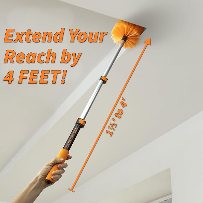 18-48״ Cobweb Duster with Extension Pole Outdoor & Indoor | Cobweb Brush and Spider Web Remover for Outside & Inside Use // Spider Brush with Lightweight & Sturdy Telescopic Pole