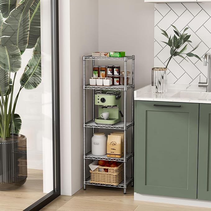 Golpart 5Tier Adjustable Storage Shelves Metal Wire Shelving Standing Shelf | Utility Heavy Duty Unit Rack Closet Organize for Home Kitchen Laundry Room Organization Pantry 10"Dx16"Wx55"H Grey