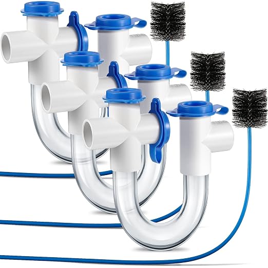 3/4 Inch Standard Condensate Trap with Cleaning Brush, PVC U Trap for HVAC Systems, Air Conditioner, Effectively Drains Condensate(3 Pack)