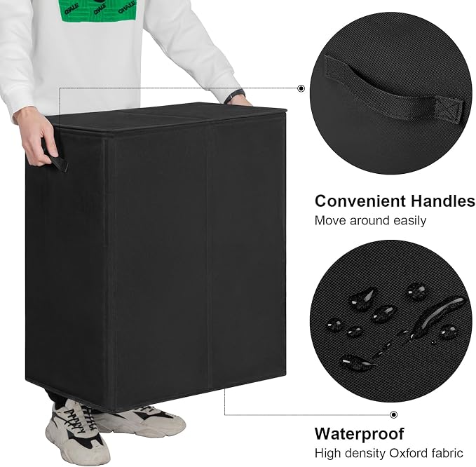WOWLIVE 140L Double Laundry Hamper 2 Section with Lid and Removable Bags | Divided Laundry Basket, Large Dirty Clothes Hamper with Handle, Collapsible Laundry Storage for Dorm Room, College, Black