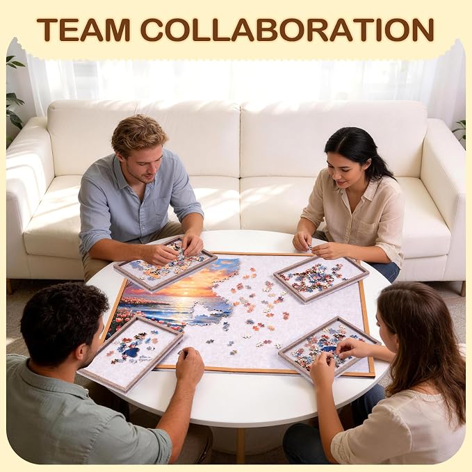 Puzzle Board for 1500 Pieces, Foldable Jigsaw Puzzle Board 35.4" x 26.18" with 4 Sorting Trays, 2-in-1 Folding Puzzle Table, Felt Puzzle Mat, Portable Puzzle Organizer Storage Board for Adults