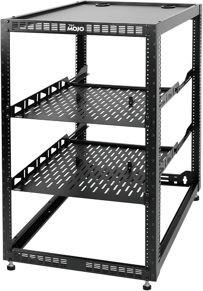 Tecmojo 20U Open Frame Network Rack for IT & AV Gear, AV Rack Floor Standing or Wall Mounted,with 2 PCS 1U Rack Shelves & Mounting Hardware,Network Rack for 19" Networking,Audio and Video Device