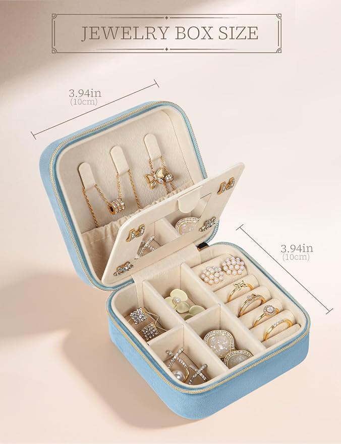 MFXIP Plush Velvet Travel Jewelry Case Small Jewelry Box Jewelry Organizer Storage Case Portable Jewelry Travel Case for Girls Womens Earring, Necklace, Rings,Bracelets with Mirror