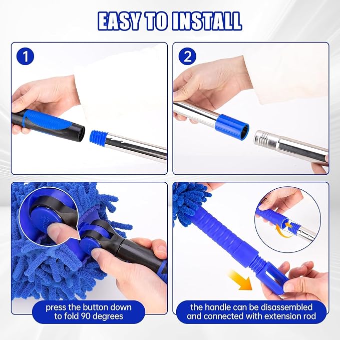 CALBEAU Ceiling Fan Cleaner Duster with 80" Extension Pole | 90° Folding Head; Adjustable 35"-80" Pole; Bendable Washable Chenille, for Ceiling Fan Blade Cleaner, Lamps, Vents