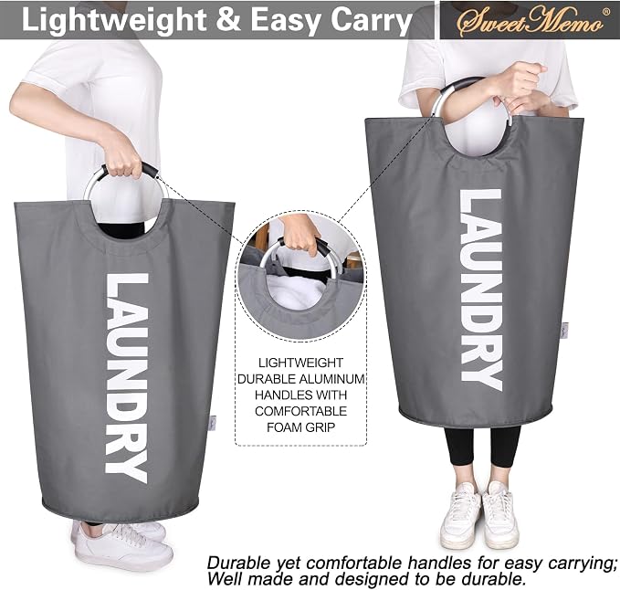 2-Pack Large Laundry Basket, Laundry Hamper Bag with Handles, 95L Dark Grey | Freestanding Tall Dirty Clothes Hamper, Collapsible and Portable Laundry Bin for Dorms and Bedrooms, Thick, Sturdy Fabric