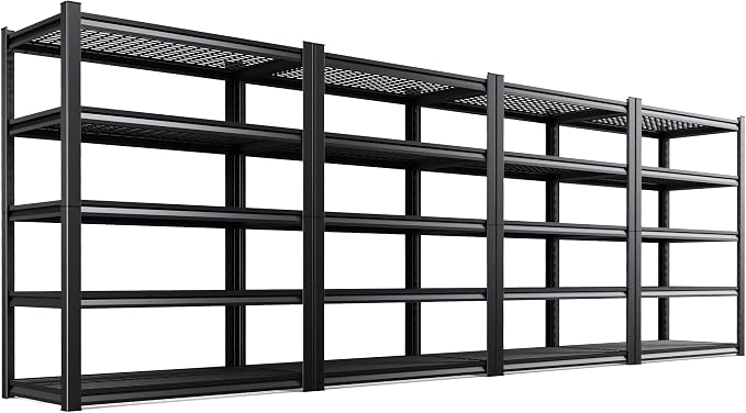 Set of 4 Garage Shelving Heavy Duty Storage Shelves, Adjustable Metal Shelving Unit, Utility Garage Organizer Shelf for Basement, Pantry, Warehouse, Supermarket, 35.4" Wx15.7 Dx71.2 H,Black