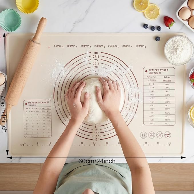 Silicone Baking Mat with Raised Edge – Perfect for Pastries, Bread, Cookies, Pizza, Fondant and Pasta (31"L x 24"W)