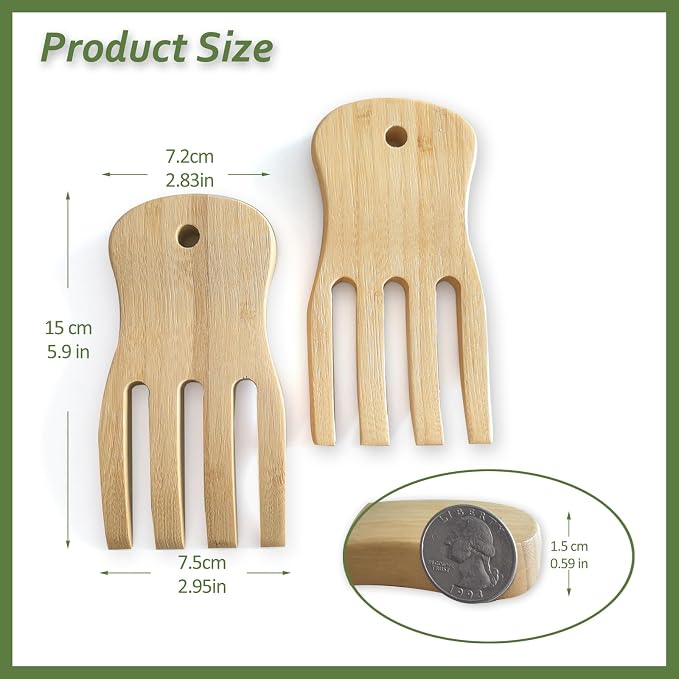 Bamboo Salad Servers,Cooking Utensil, Salad Spinner Tongs Set of 2 | Wooden Salad Spinner Tongs,Bamboo Salad Serving Utensils for Mixing,Tossing,Flatware›Servers Kitchen Cooking, 5.9x2.95x0.59in