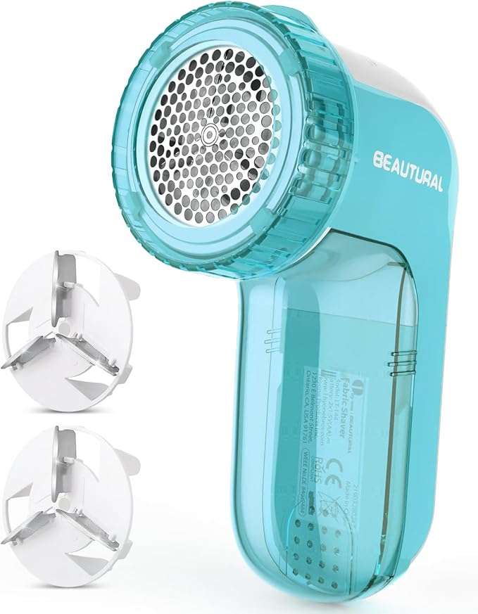 BEAUTURAL Fabric Shaver and Lint Remover, Portable Sweater Defuzzer | Battery Operated, 2 Speeds, 2 Replaceable Stainless Steel Blades, Remove Clothes Fuzz, Lint Balls, Pills, Bobbles