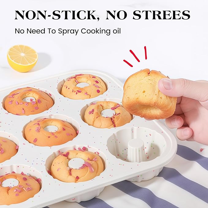 3 Inch Silicone Mini Fluted Tube Cake Pans with Metal Reinforced Frame, 12-Cavity Mini Flan Molds, Non-stick Silicone Baking Mold (2 Pc)