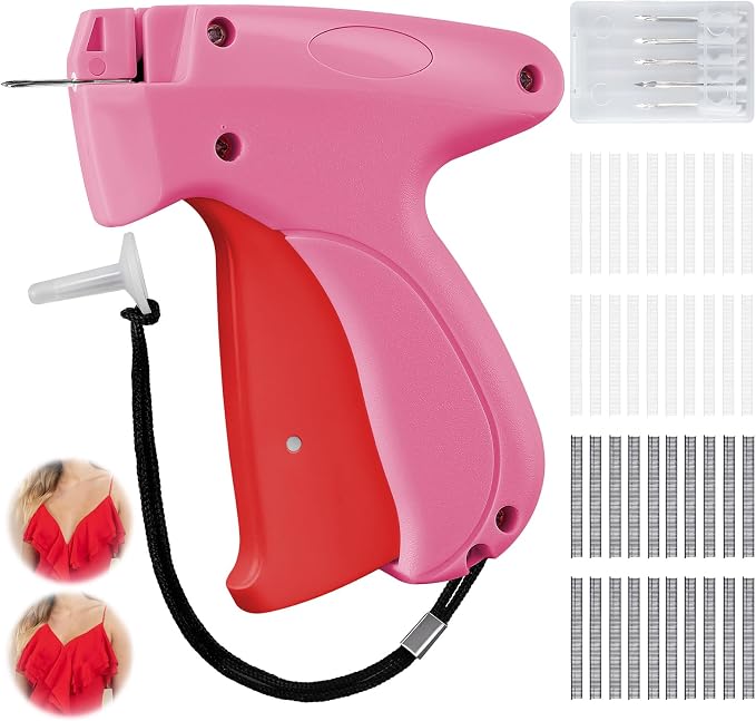 Micro Tag Gun for Clothes - Rose and Red Color Mini Stitch Gun for Clothes Fabric-Friendly Design Single Stitch Sewing Gun Quick Clothing Fixer Total 4000 Fasteners