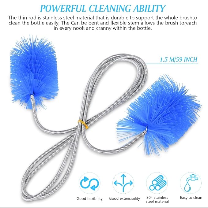 Flexible Long Drain Brush Set, with Double Ended and Stainless Steel Tube Cleaning Brushes Stainless Steel Long Tube Cleaning Brushes for Kitchen, Sink, Drain Pipe and Long Pipe Cleaning
