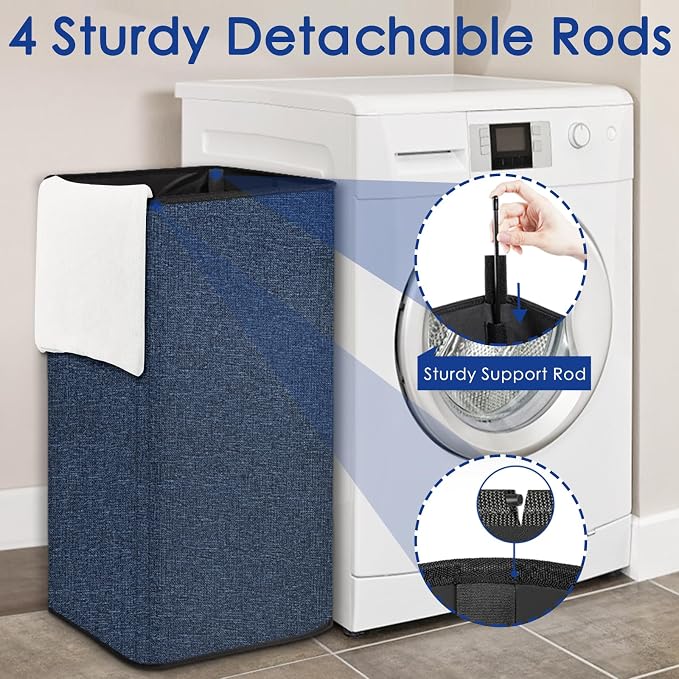 SNIGJAT Large Laundry Basket, 80 L Collapsible Tall Hamper with Handle Blue | Dirty Clothes Hamper for Bedroom, Rectangular Sturdy Laundry Basket for College, Dorm, Towels, Toys