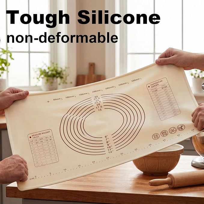 Silicone Baking Mat with Raised Edge – Perfect for Pastries, Bread, Cookies, Pizza, Fondant and Pasta (25"L x 18"W)
