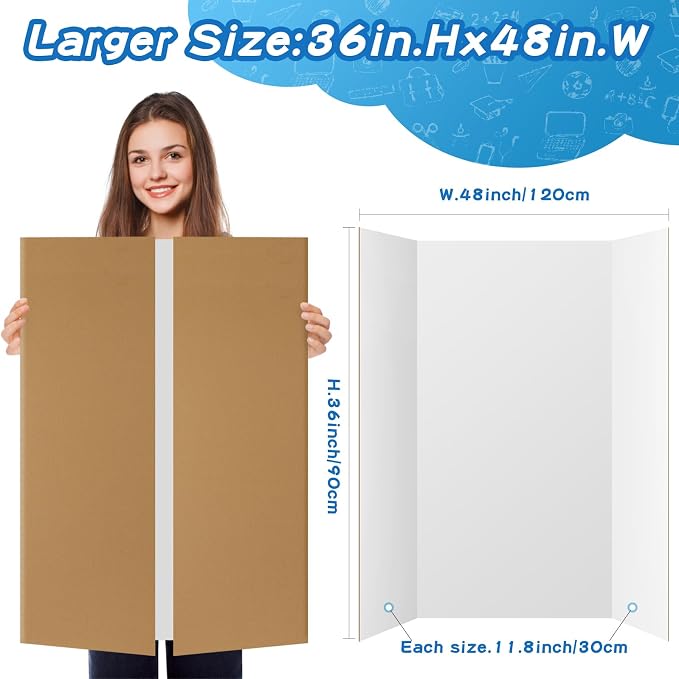 VinTS 8 PCS 36" x 48" Trifold Poster Board,White Display Tri-fold Cardboard | Large White Tri-fold Poster Board,Thick Corrugated Cardboard for School Projects,Science Fair,Graduation,Photo Exhibitions