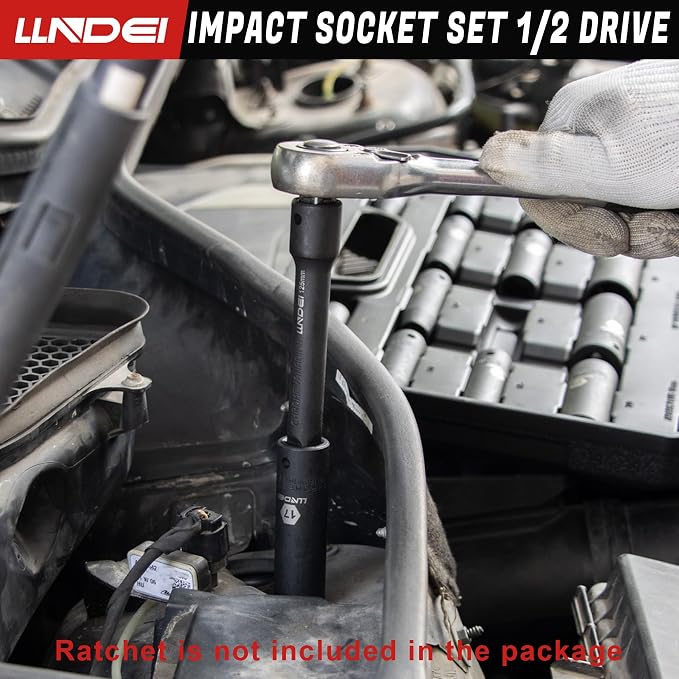 1/2" Drive Deep Impact Socket Set 37Pcs SAE/Metric CR-MO | 3/8"-1-1/4" & 8-24mm, Spark Plug 16/21mm, Universal Joint & Extensions, for Auto, Truck & Heavy Equipment