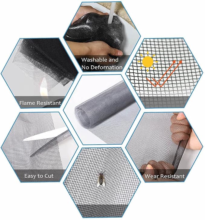 Windows Screen and Screen Door Repair Kit - 48"x118" Fiberglass Mesh Gray with Rolling Tool/Hook/Ruler/Cutter/Spline - Window Screen & Sliding Screen Door Replacement for Windows, TOOLTRIZ