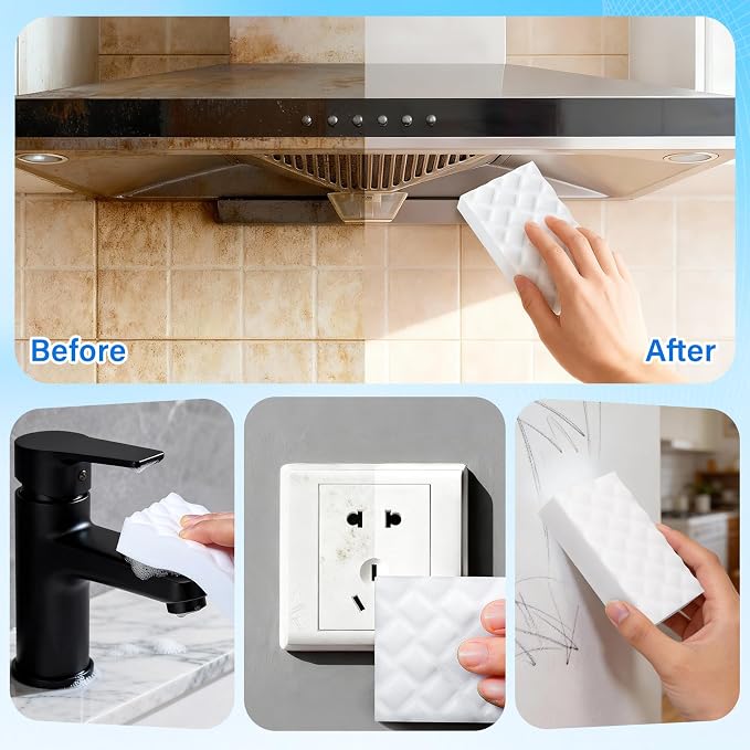 Magic Sponges Cleaning Eraser,180 Pack 2X Density Stronger Melamine Sponge Foam Pads, Multi-Functional Household Cleaner Dish Sponge, Cleaning Supplies for Kitchen, Bathroom, Floor, Sink,Wall Cleaner