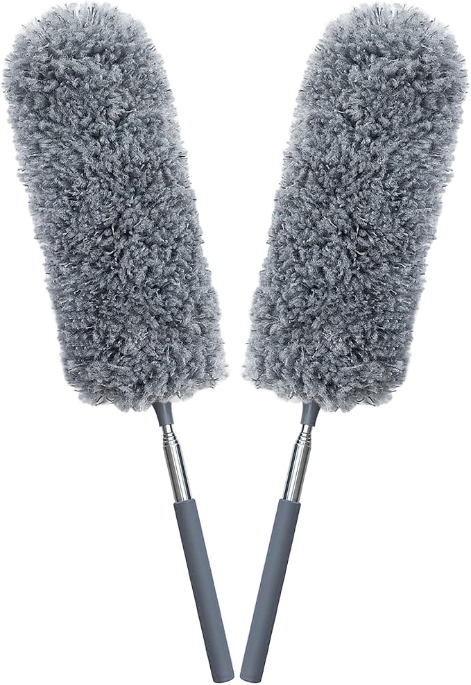 2 Pack Mini Microfiber Feather Duster for Cleaning, with Extendable Pole, Hand Washable Dusters, Cleaning Tools for Office, Car, Window, Furniture
