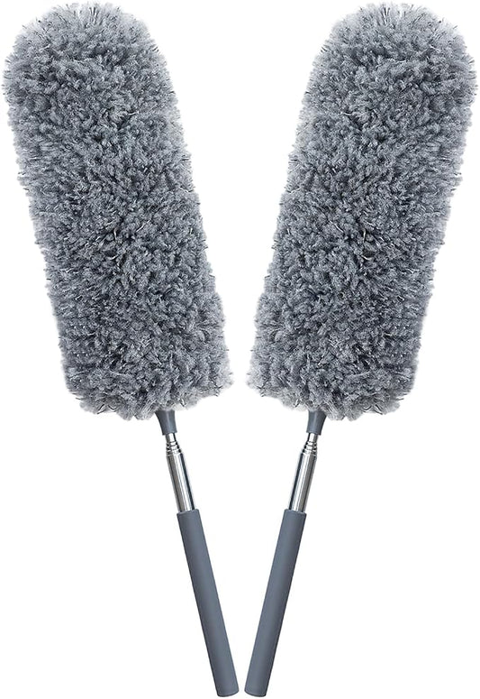 2 Pack Mini Microfiber Feather Duster for Cleaning, with Extendable Pole, Hand Washable Dusters, Cleaning Tools for Office, Car, Window, Furniture